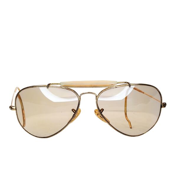 Vtg Ray-Ban Aviation Sunglasses USA 58014 Brown Aviator Double Bridge Glasses - Picture 1 of 15